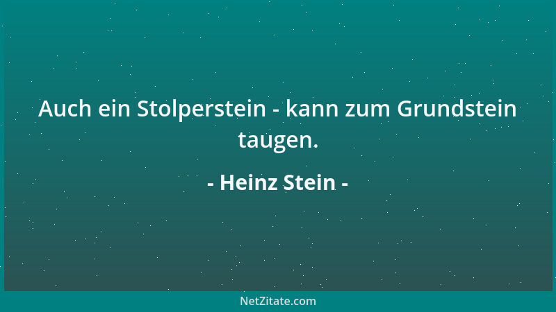 Heinz Stein - Auch ein Stolperstein - kann zum Grundstein taugen....