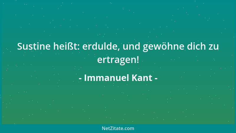Immanuel Kant - Sustine heißt: erdulde, und gewöhne dich zu ertragen!...