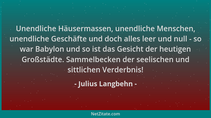 Julius Langbehn - Unendliche Häusermassen, unendliche Menschen, unendliche Geschäfte und doch alles leer und null - so war...