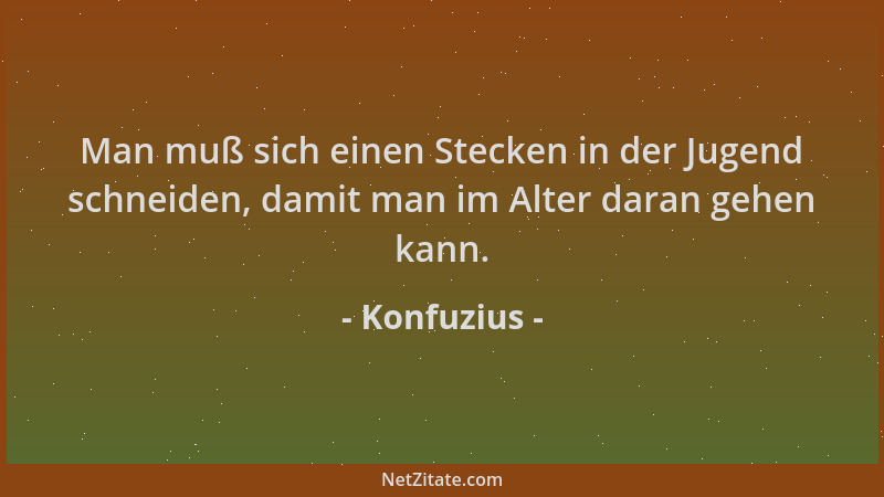 Konfuzius - Man muß sich einen Stecken in der Jugend schneiden, damit man im Alter daran gehen kann....