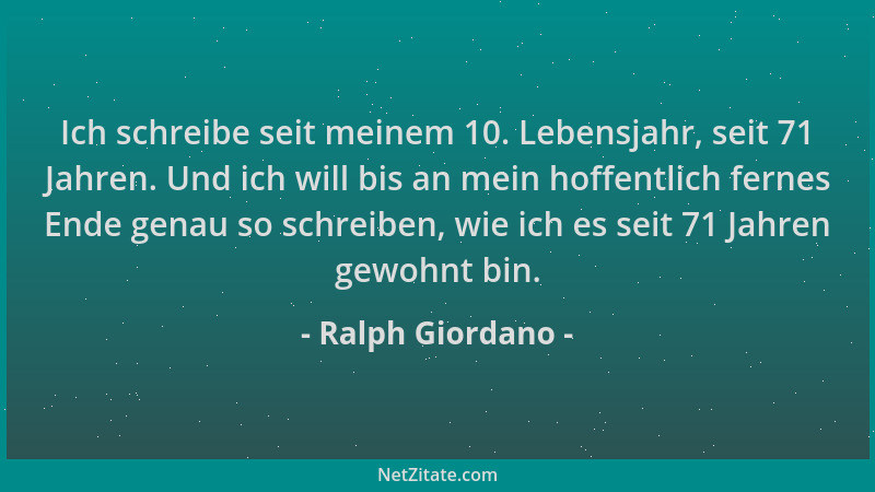 Ralph Giordano - Ich schreibe seit meinem 10. Lebensjahr, seit 71 Jahren. Und ich will bis an mein hoffentlich fernes Ende...