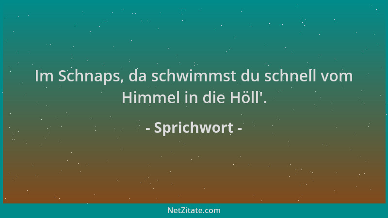 Sprichwort - Im Schnaps, da schwimmst du schnell vom Himmel in die Höll '....