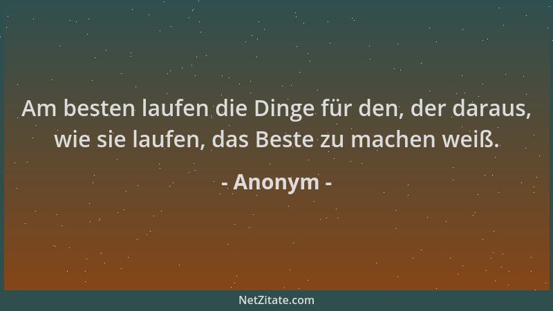 Anonym - Am besten laufen die Dinge für den, der daraus, wie sie laufen, das Beste zu machen weiß....