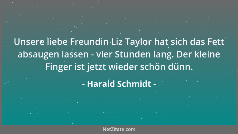 Harald Schmidt - Unsere liebe Freundin Liz Taylor hat sich das Fett absaugen lassen - vier Stunden lang. Der kleine Finger...