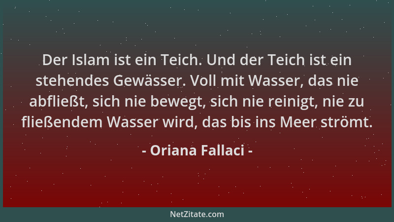 Oriana Fallaci - Der Islam ist ein Teich. Und der Teich ist ein stehendes Gewässer. Voll mit Wasser, das nie abfließt, sich...