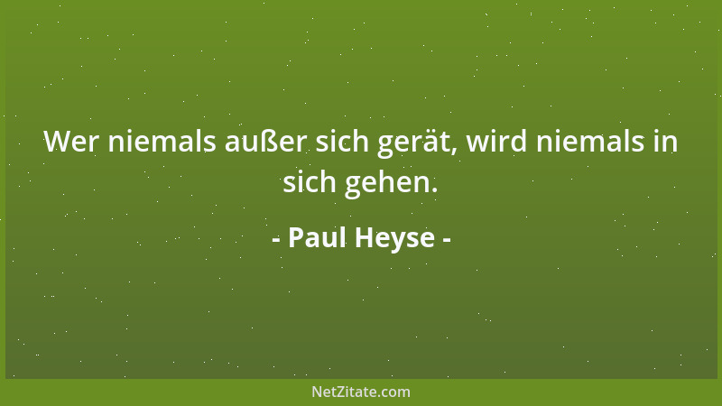 Paul Heyse - Wer niemals außer sich gerät, wird niemals in sich gehen....