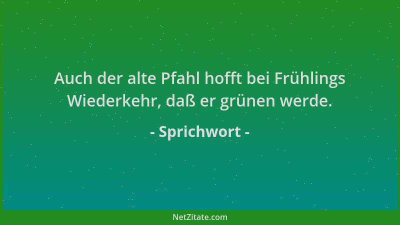 Sprichwort - Auch der alte Pfahl hofft bei Frühlings Wiederkehr, daß er grünen werde....