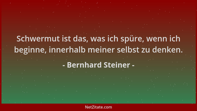 Bernhard Steiner - Schwermut ist das, was ich spüre, wenn ich beginne, innerhalb meiner selbst zu denken....