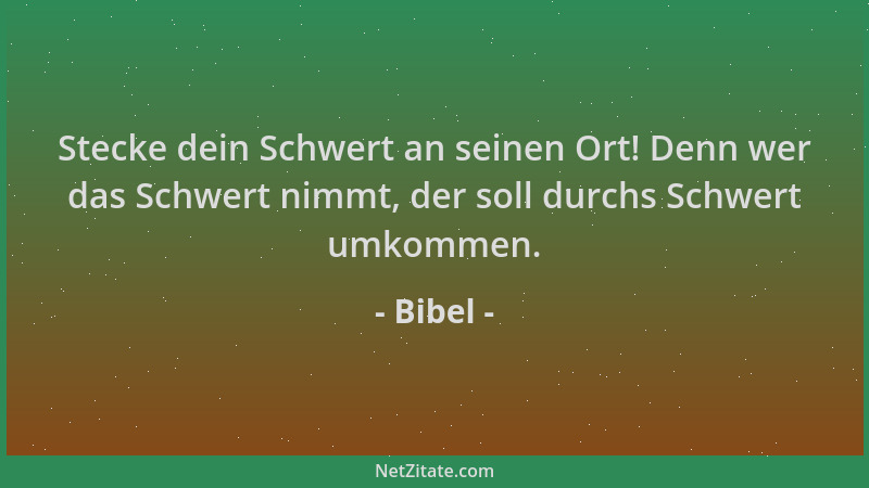 Bibel - Stecke dein Schwert an seinen Ort! Denn wer das Schwert nimmt, der soll durchs Schwert umkommen....