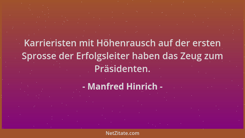 Manfred Hinrich - Karrieristen mit Höhenrausch auf der ersten Sprosse der Erfolgsleiter haben das Zeug zum Präsidenten....