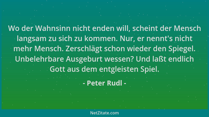 Peter Rudl - Wo der Wahnsinn nicht enden will, scheint der Mensch langsam zu sich zu kommen. Nur, er nennt 's nicht mehr Men...