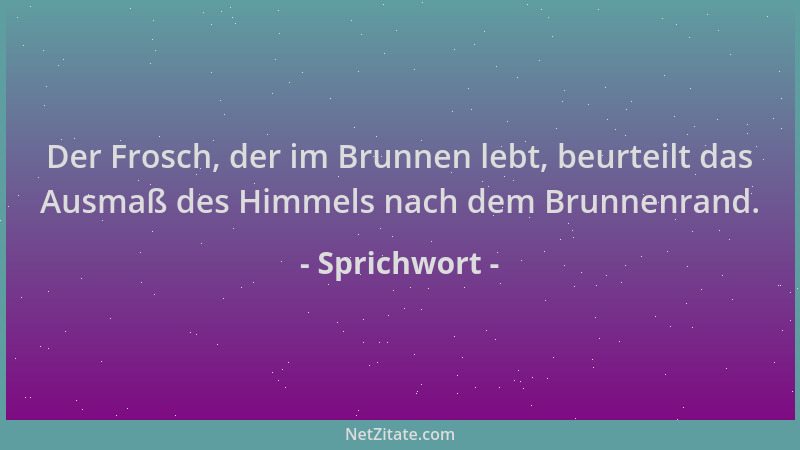 Sprichwort - Der Frosch, der im Brunnen lebt, beurteilt das Ausmaß des Himmels nach dem Brunnenrand....