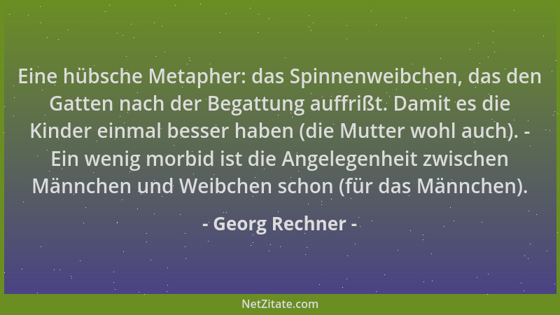 Georg Rechner - Eine hübsche Metapher: das Spinnenweibchen, das den Gatten nach der Begattung auffrißt. Damit es die Kinder...