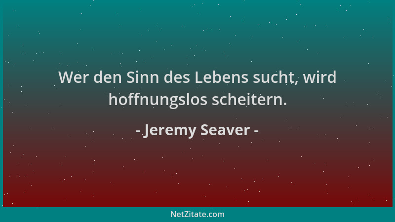 Jeremy Seaver - Wer den Sinn des Lebens sucht, wird hoffnungslos scheitern....