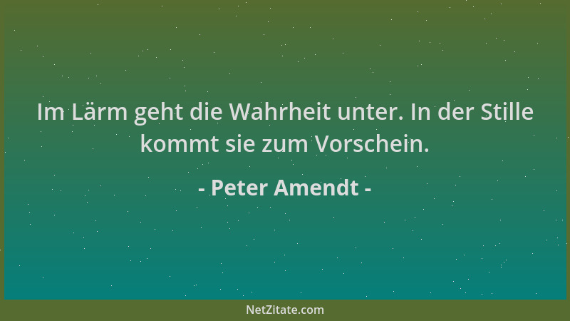 Peter Amendt - Im Lärm geht die Wahrheit unter. In der Stille kommt sie zum Vorschein....