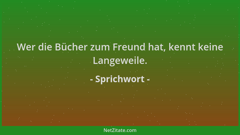 Sprichwort - Wer die Bücher zum Freund hat, kennt keine Langeweile....