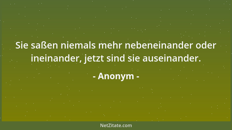 Anonym - Sie saßen niemals mehr nebeneinander oder ineinander, jetzt sind sie auseinander....