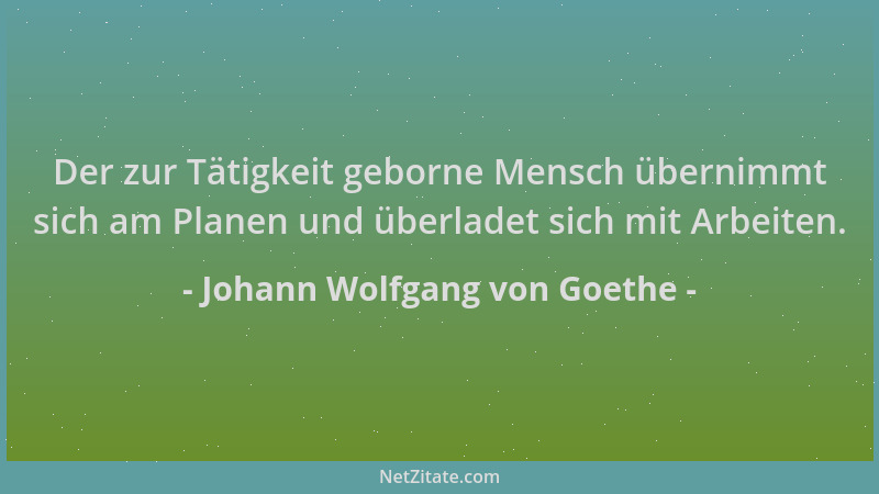 Johann Wolfgang von Goethe - Der zur Tätigkeit geborne Mensch übernimmt sich am Planen und überladet sich mit Arbeiten....