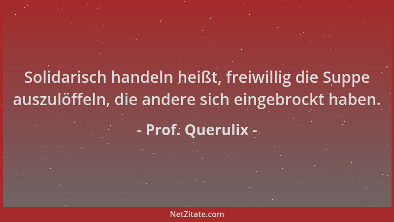 Prof. Querulix - Solidarisch handeln heißt, freiwillig die Suppe auszulöffeln, die andere sich eingebrockt haben....
