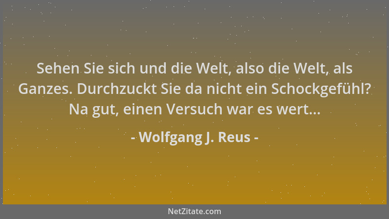 Wolfgang J. Reus - Sehen Sie sich und die Welt, also die Welt, als Ganzes. Durchzuckt Sie da nicht ein Schockgefühl? Na gut...