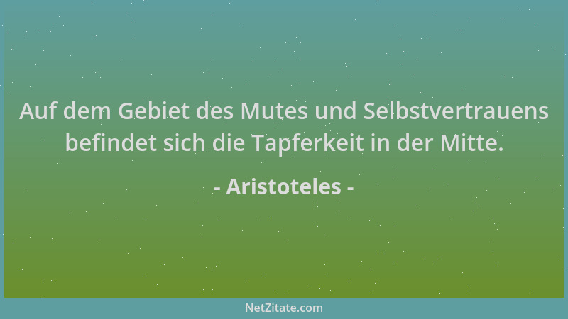 Aristoteles - Auf dem Gebiet des Mutes und Selbstvertrauens befindet sich die Tapferkeit in der Mitte....