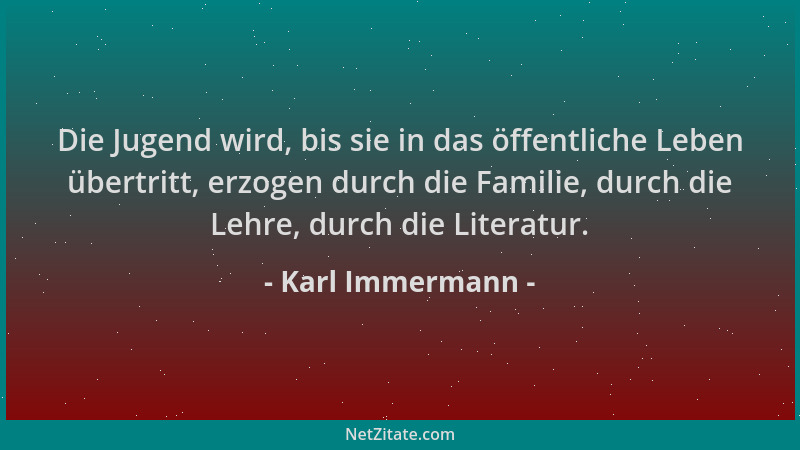 Karl Immermann - Die Jugend wird, bis sie in das öffentliche Leben übertritt, erzogen durch die Familie, durch die Lehre, d...