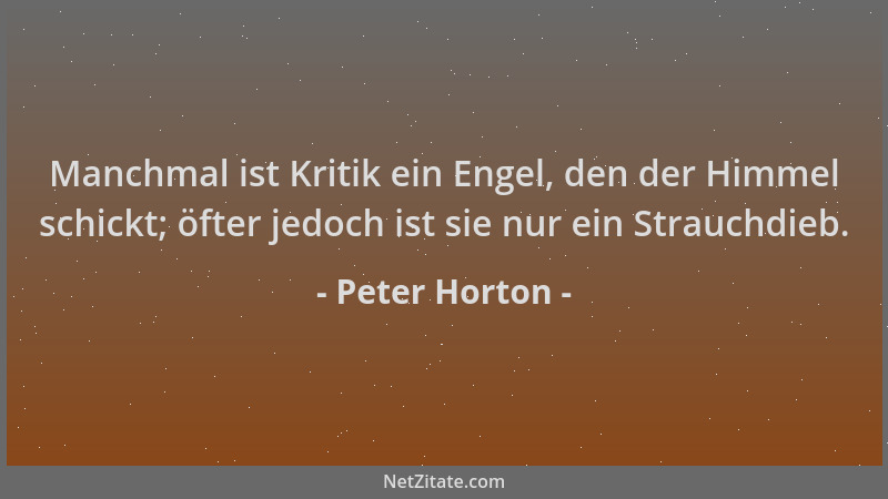 Peter Horton - Manchmal ist Kritik ein Engel, den der Himmel schickt; öfter jedoch ist sie nur ein Strauchdieb....