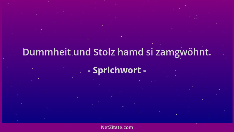 Sprichwort - Dummheit und Stolz hamd si zamgwöhnt....