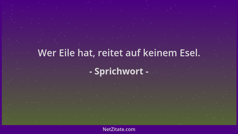 Sprichwort - Wer Eile hat, reitet auf keinem Esel....