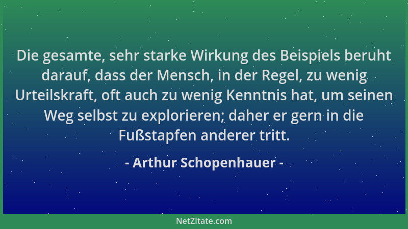 Arthur Schopenhauer - Die gesamte, sehr starke Wirkung des Beispiels beruht darauf, dass der Mensch, in der Regel, zu wenig...