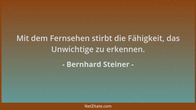 Bernhard Steiner - Mit dem Fernsehen stirbt die Fähigkeit, das Unwichtige zu erkennen....