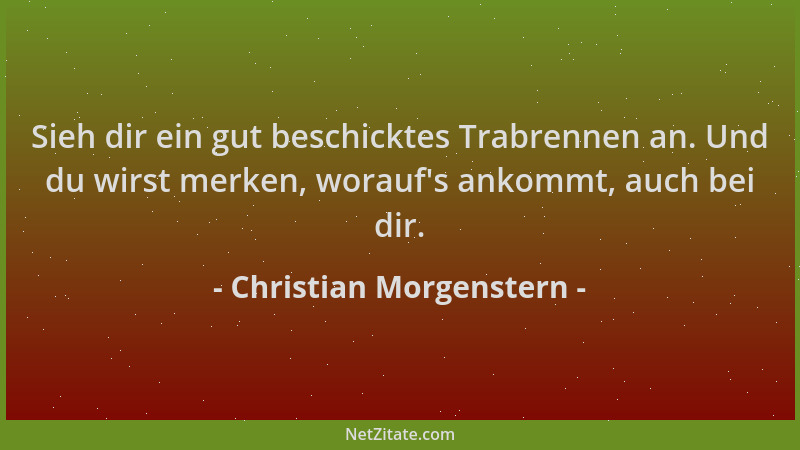 Christian Morgenstern - Sieh dir ein gut beschicktes Trabrennen an. Und du wirst merken, worauf 's ankommt, auch bei dir....