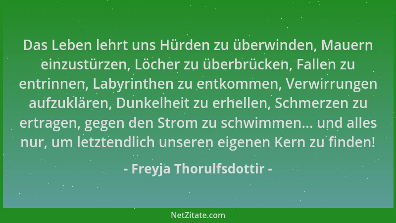 Freyja Thorulfsdottir - Das Leben lehrt uns Hürden zu überwinden, Mauern einzustürzen, Löcher zu überbrücken, Fallen zu ent...
