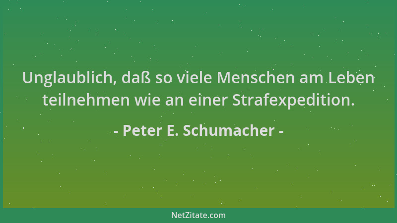 Peter E. Schumacher - Unglaublich, daß so viele Menschen am Leben teilnehmen wie an einer Strafexpedition....
