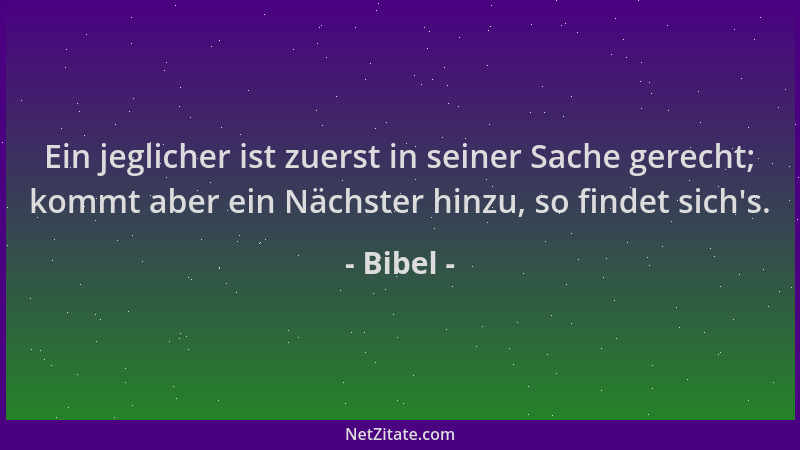 Bibel - Ein jeglicher ist zuerst in seiner Sache gerecht; kommt aber ein Nächster hinzu, so findet sich 's....