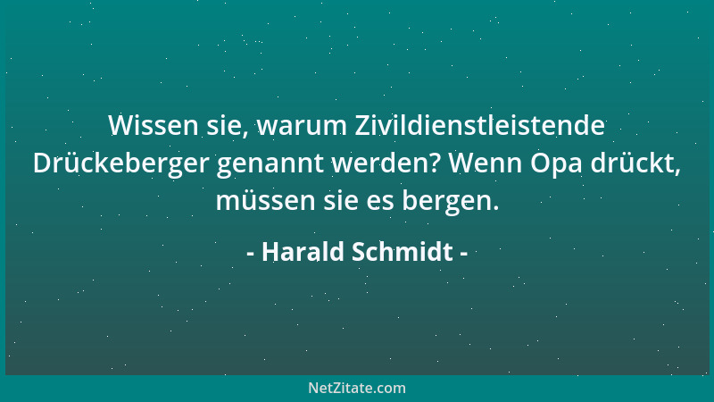 Harald Schmidt - Wissen sie, warum Zivildienstleistende Drückeberger genannt werden? Wenn Opa drückt, müssen sie es bergen....