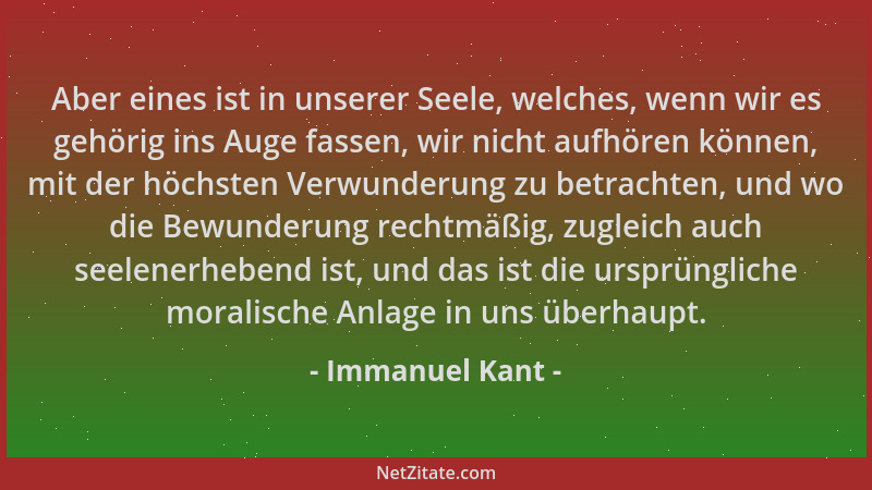 Immanuel Kant - Aber eines ist in unserer Seele, welches, wenn wir es gehörig ins Auge fassen, wir nicht aufhören können, m...