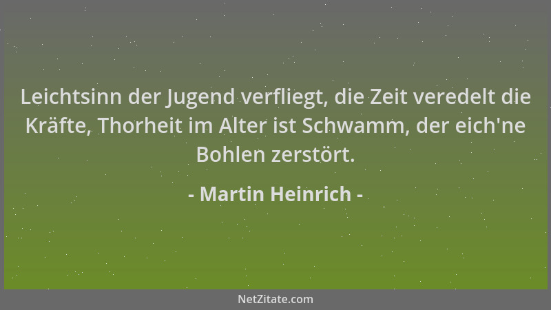 Martin Heinrich - Leichtsinn der Jugend verfliegt, die Zeit veredelt die Kräfte, Thorheit im Alter ist Schwamm, der eich 'ne...