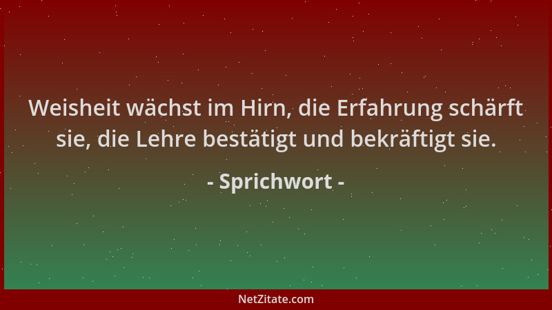 Sprichwort - Weisheit wächst im Hirn, die Erfahrung schärft sie, die Lehre bestätigt und bekräftigt sie....