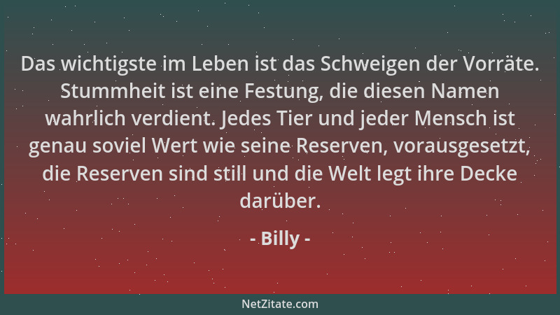 Billy - Das wichtigste im Leben ist das Schweigen der Vorräte. Stummheit ist eine Festung, die diesen Namen wahrlich verdie...