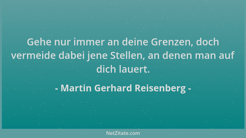 Martin Gerhard Reisenberg - Gehe nur immer an deine Grenzen, doch vermeide dabei jene Stellen, an denen man auf dich lauert...