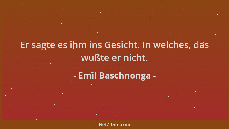 Emil Baschnonga - Er sagte es ihm ins Gesicht. In welches, das wußte er nicht....
