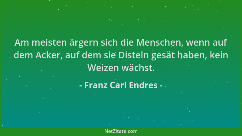 Franz Carl Endres - Am meisten ärgern sich die Menschen, wenn auf dem Acker, auf dem sie Disteln gesät haben, kein Weizen w...