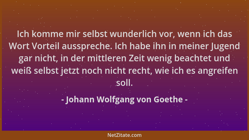Johann Wolfgang von Goethe - Ich komme mir selbst wunderlich vor, wenn ich das Wort Vorteil ausspreche. Ich habe ihn in mei...