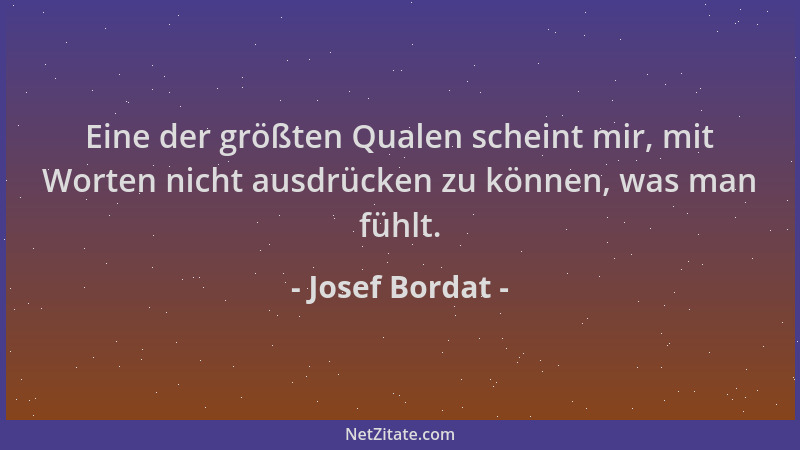 Josef Bordat - Eine der größten Qualen scheint mir, mit Worten nicht ausdrücken zu können, was man fühlt....