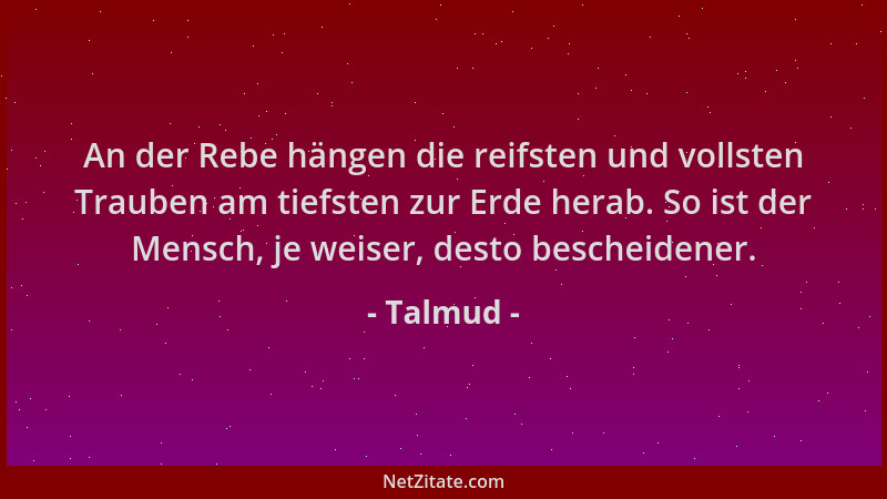 Talmud - An der Rebe hängen die reifsten und vollsten Trauben am tiefsten zur Erde herab. So ist der Mensch, je weiser, des...