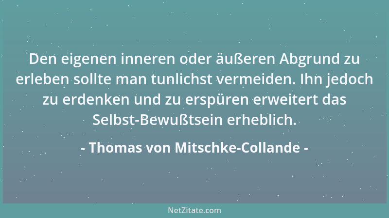 Thomas von Mitschke-Collande - Den eigenen inneren oder äußeren Abgrund zu erleben sollte man tunlichst vermeiden. Ihn jedo...