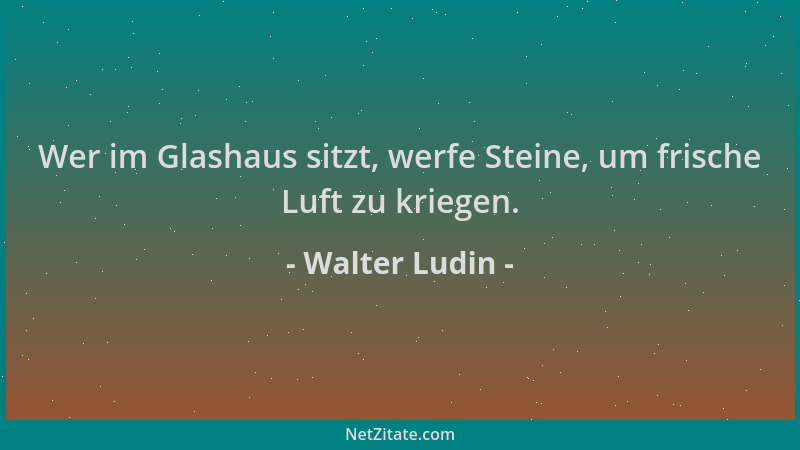 Walter Ludin - Wer im Glashaus sitzt, werfe Steine, um frische Luft zu kriegen....