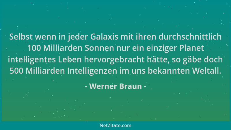 Werner Braun - Selbst wenn in jeder Galaxis mit ihren durchschnittlich 100 Milliarden Sonnen nur ein einziger Planet intell...