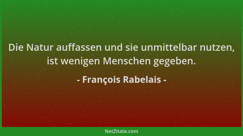 François Rabelais - Die Natur auffassen und sie unmittelbar nutzen, ist wenigen Menschen gegeben....